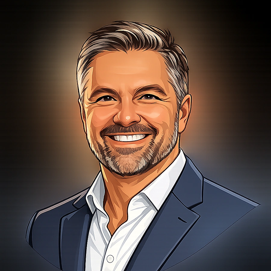 Cartoon headshot of Malcolm Baker